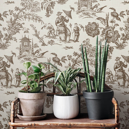 Seabrook French Country Colette Chinoiserie Wallpaper - Hickory Smoke