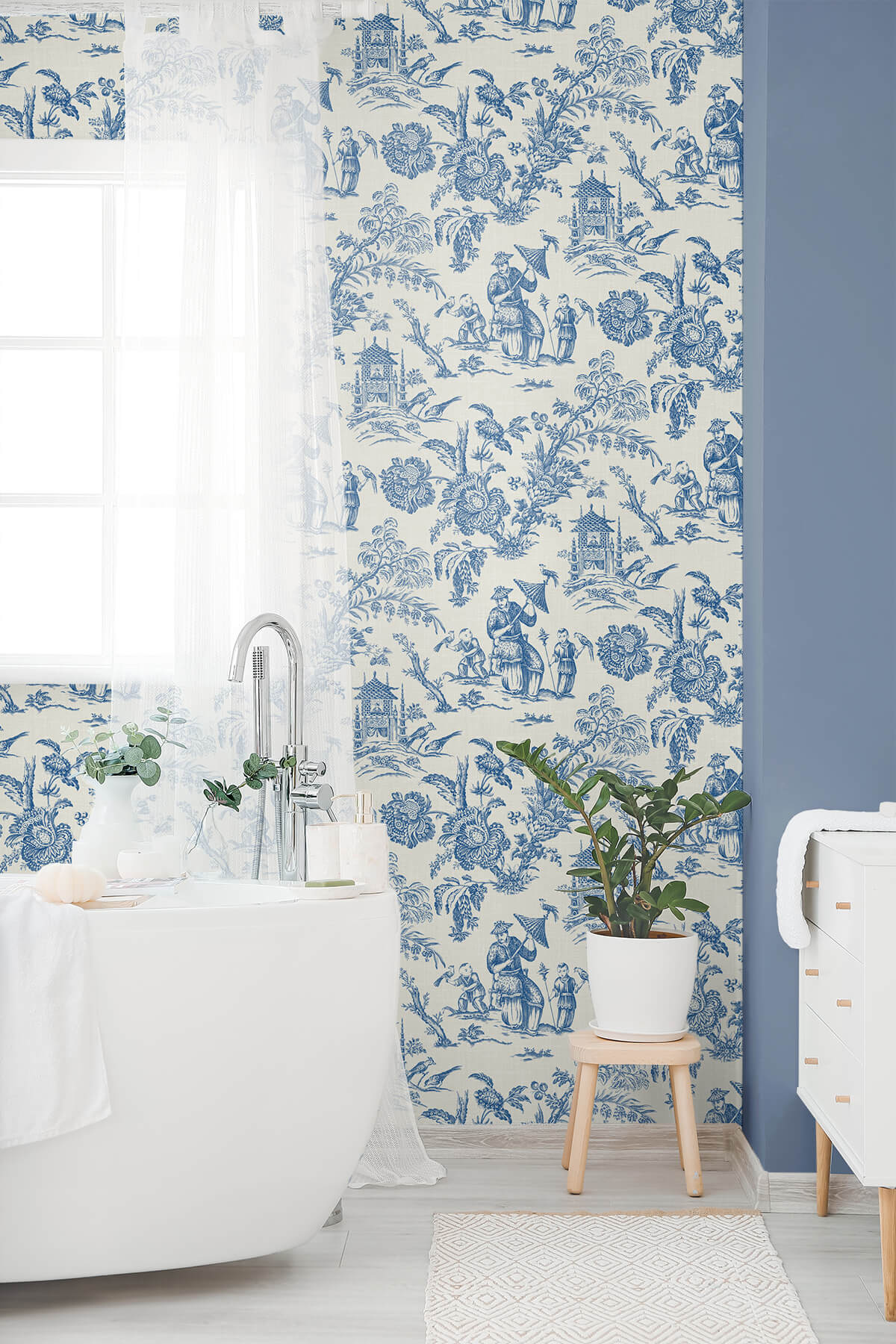 Seabrook French Country Colette Chinoiserie Wallpaper - Denim Wash