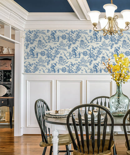 Seabrook French Country Colette Chinoiserie Wallpaper - Denim Wash