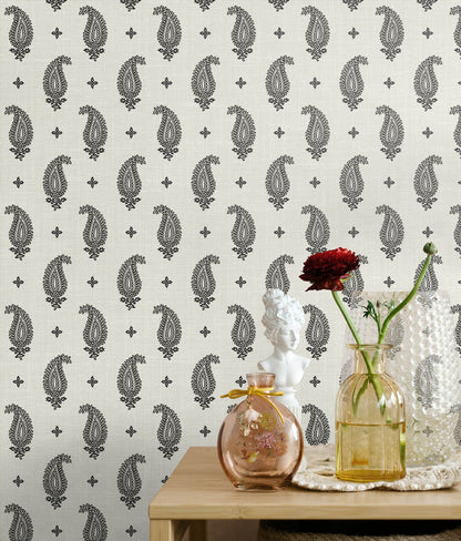 Seabrook French Country Maia Paisley Wallpaper - Poppy Seed