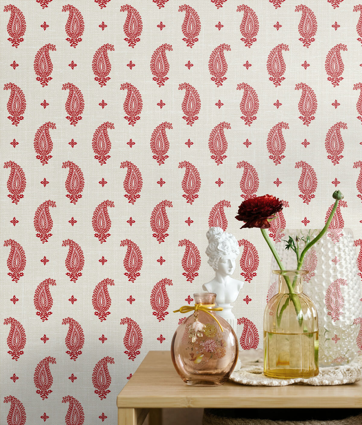 Seabrook French Country Maia Paisley Wallpaper - Antique Ruby