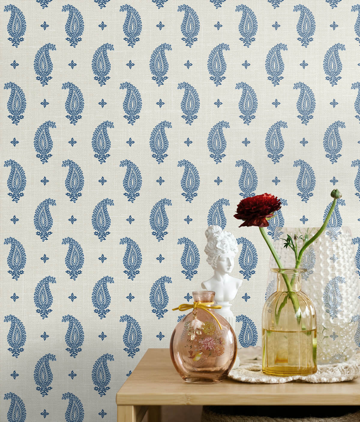 Seabrook French Country Maia Paisley Wallpaper - French Blue