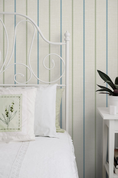 Seabrook French Country Andree Stripe Wallpaper - French Blue & Pomme