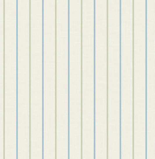 Seabrook French Country Andree Stripe Wallpaper - French Blue & Pomme