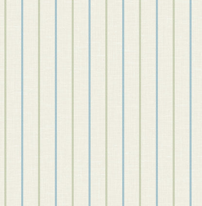 Seabrook French Country Andree Stripe Wallpaper - French Blue & Pomme