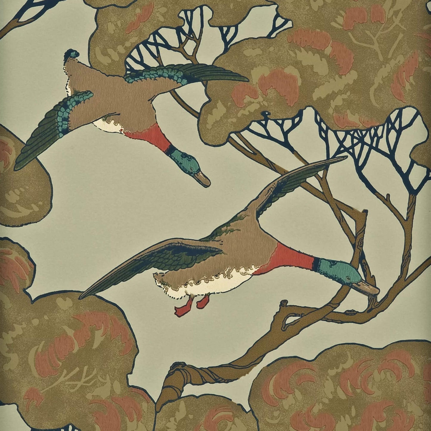 Mulberry Flying Ducks Wallpaper - SAMPLE
