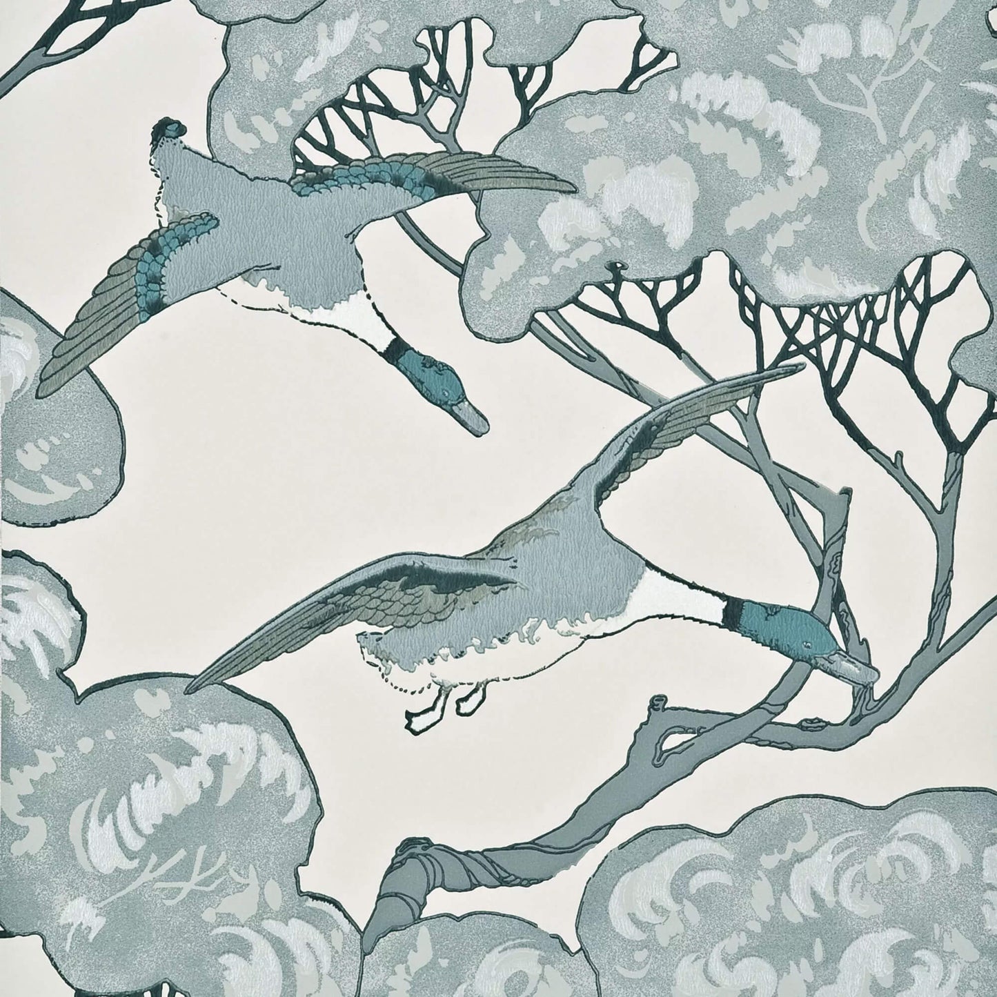 Mulberry Flying Ducks Wallpaper - Aqua