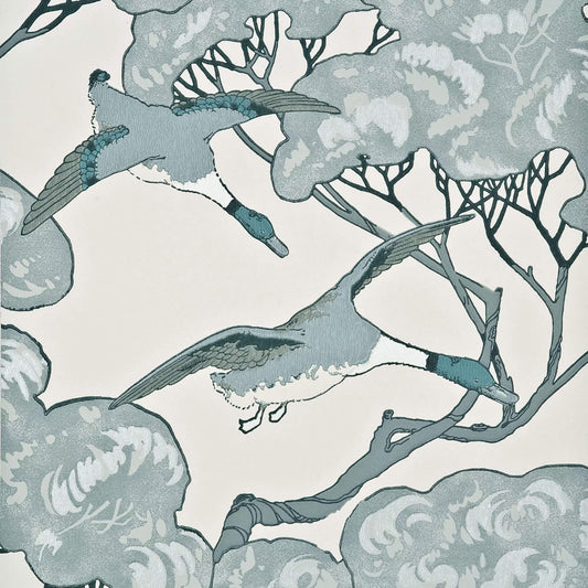 Lee Jofa Mulberry Flying Ducks Wallpaper - Aqua