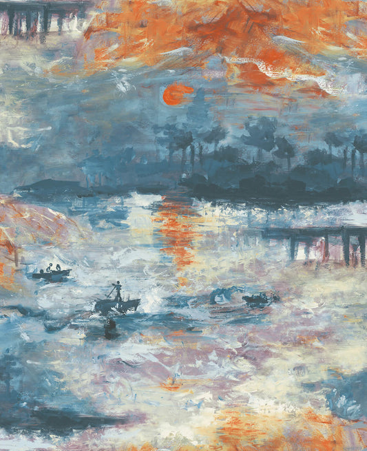 Seabrook French Impressionist Nautical Sunset Wallpaper - Multicolored
