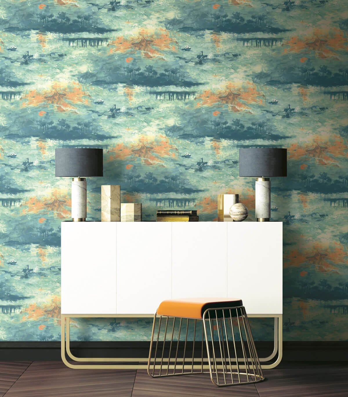 Seabrook French Impressionist Nautical Sunset Wallpaper - Multicolored