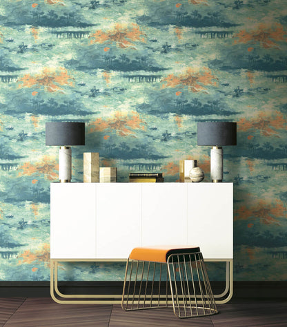 Seabrook French Impressionist Nautical Sunset Wallpaper - Multicolored