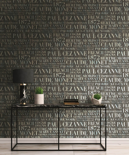 Seabrook French Impressionist Script Wallpaper - Black