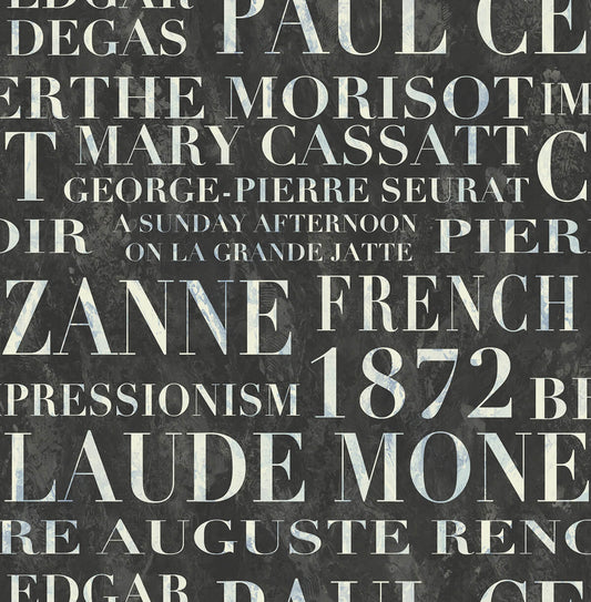 Seabrook French Impressionist Script Wallpaper - Black