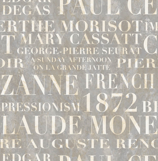 Seabrook French Impressionist Script Wallpaper - Grey