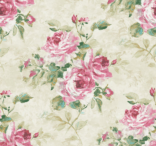 Seabrook French Impressionist Rose Bouquet Wallpaper - Pink