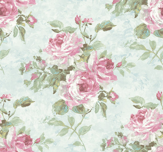 Seabrook French Impressionist Rose Bouquet Wallpaper - Pink