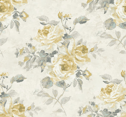 Seabrook French Impressionist Rose Bouquet Wallpaper - Gold