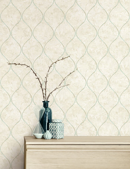Seabrook French Impressionist Ogee Wallpaper - Teal