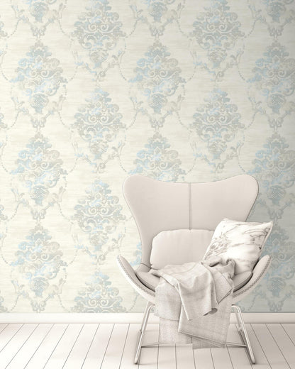Seabrook French Impressionist Damask Wallpaper - Blue