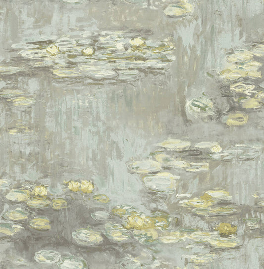 Seabrook French Impressionist Lily Pads Wallpaper - Grey
