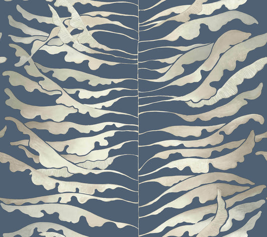 Formations Leaf Column Wallpaper - Navy