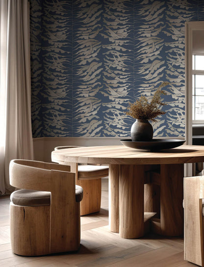 Formations Leaf Column Wallpaper - Navy