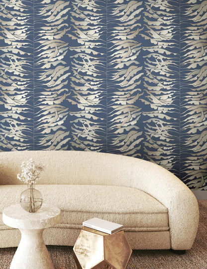 Formations Leaf Column Wallpaper - Navy