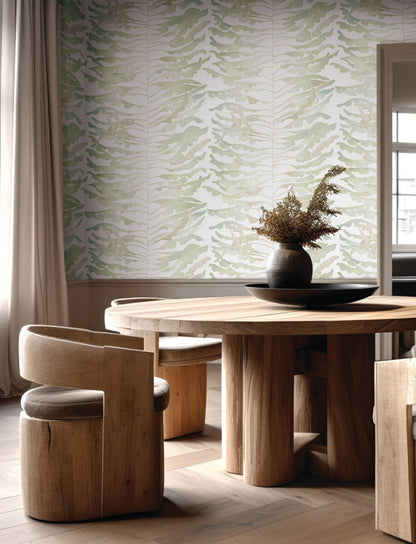 Formations Leaf Column Wallpaper - Green & White