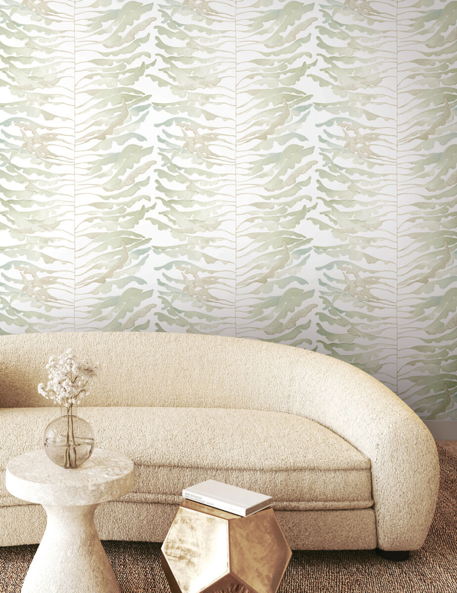 Formations Leaf Column Wallpaper - Green & White