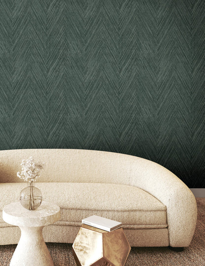 Formations Thatched Chevron Wallpaper - Bottle Green