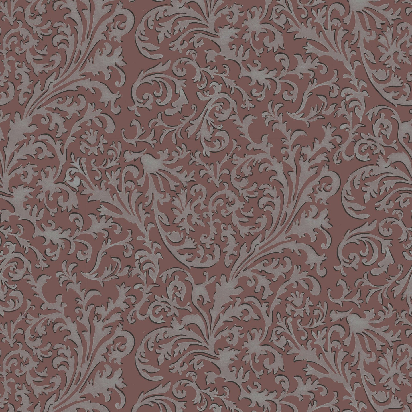 Mitchell Black Florentine Vine Wallpaper Sample - Crimson