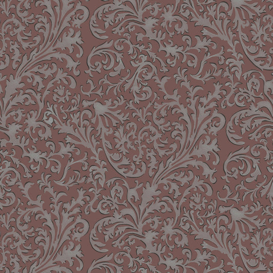 Mitchell Black Florentine Vine Wallpaper - Crimson