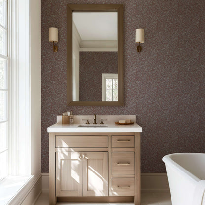 Mitchell Black Florentine Vine Wallpaper - Crimson