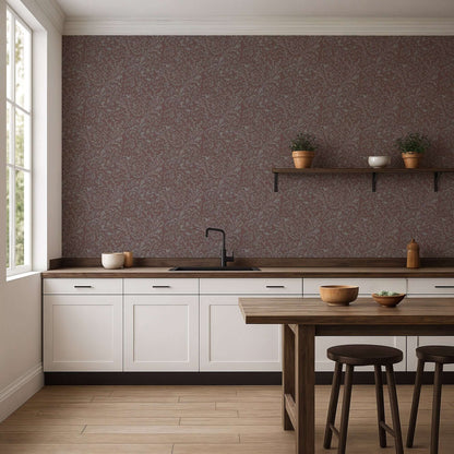 Mitchell Black Florentine Vine Wallpaper - Crimson