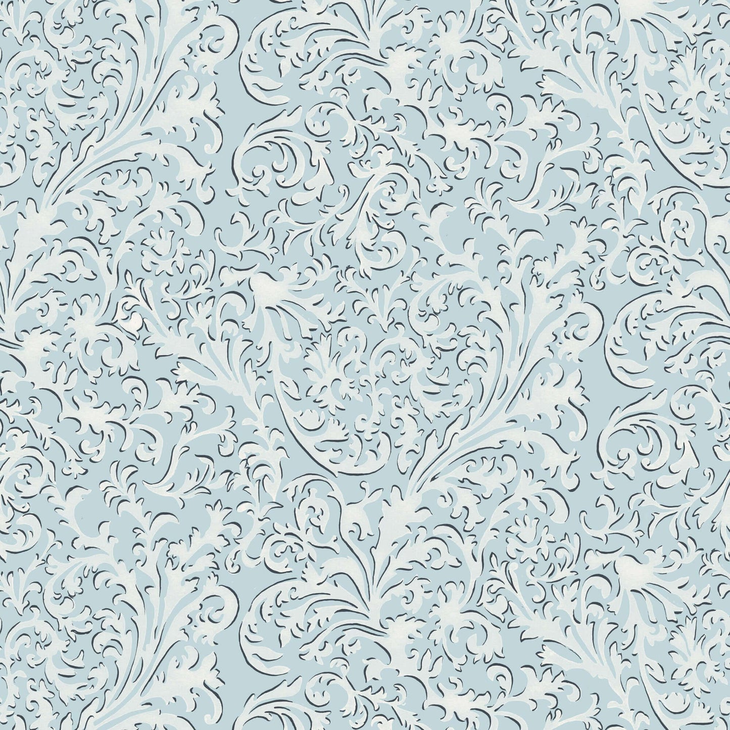 Mitchell Black Florentine Vine Wallpaper Sample - Daytime Blue