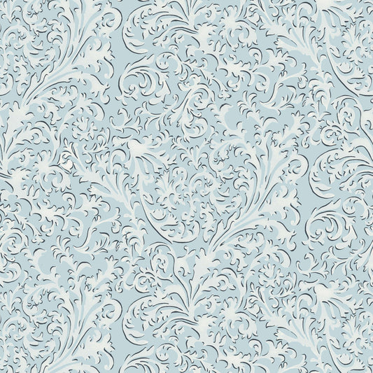 Mitchell Black Florentine Vine Wallpaper - Daytime Blue