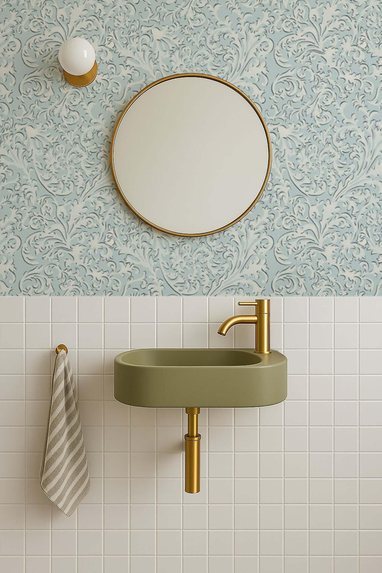 Mitchell Black Florentine Vine Wallpaper - Daytime Blue