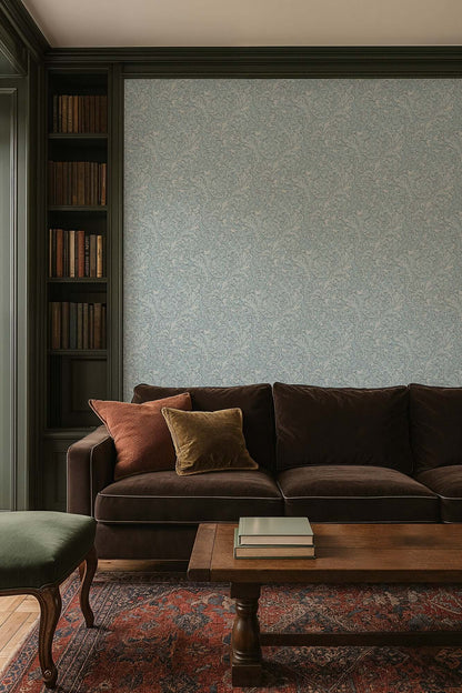 Mitchell Black Florentine Vine Wallpaper - Daytime Blue