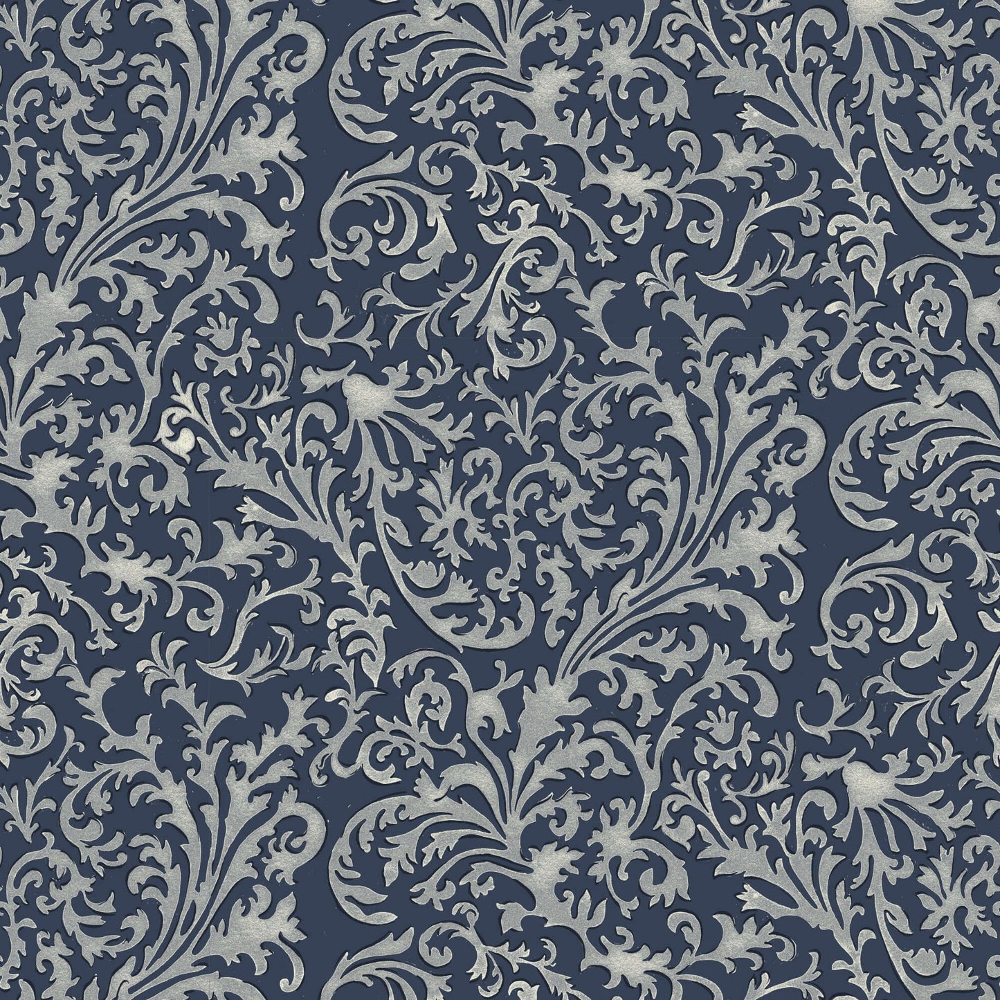 Mitchell Black Florentine Vine Wallpaper Sample - Deep Blue