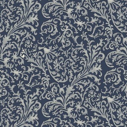 Mitchell Black Florentine Vine Wallpaper - Deep Blue
