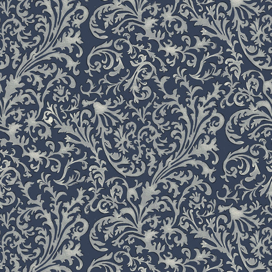 Mitchell Black Florentine Vine Wallpaper - Deep Blue