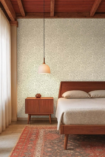 Mitchell Black Florentine Vine Wallpaper - Linen