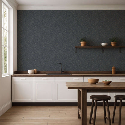 Mitchell Black Florentine Vine Wallpaper - Midnight