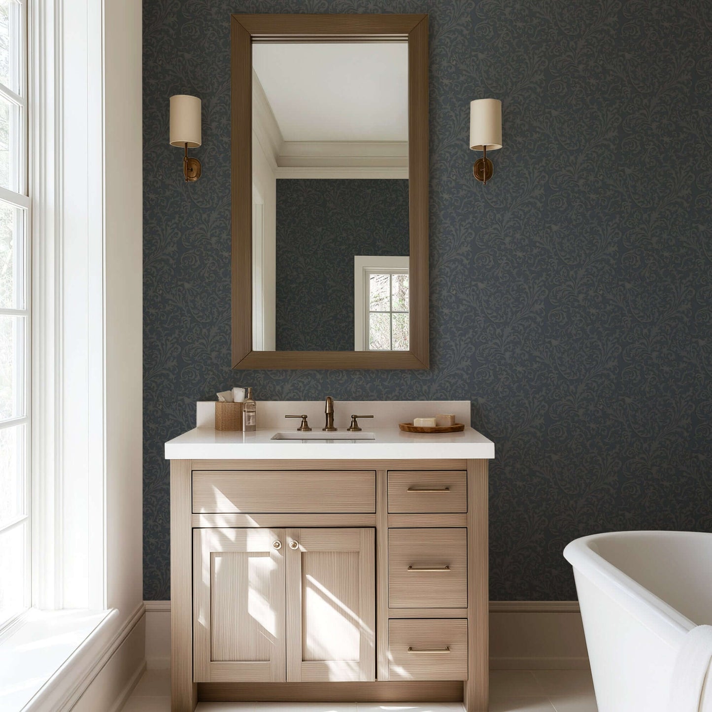 Mitchell Black Florentine Vine Wallpaper - Midnight