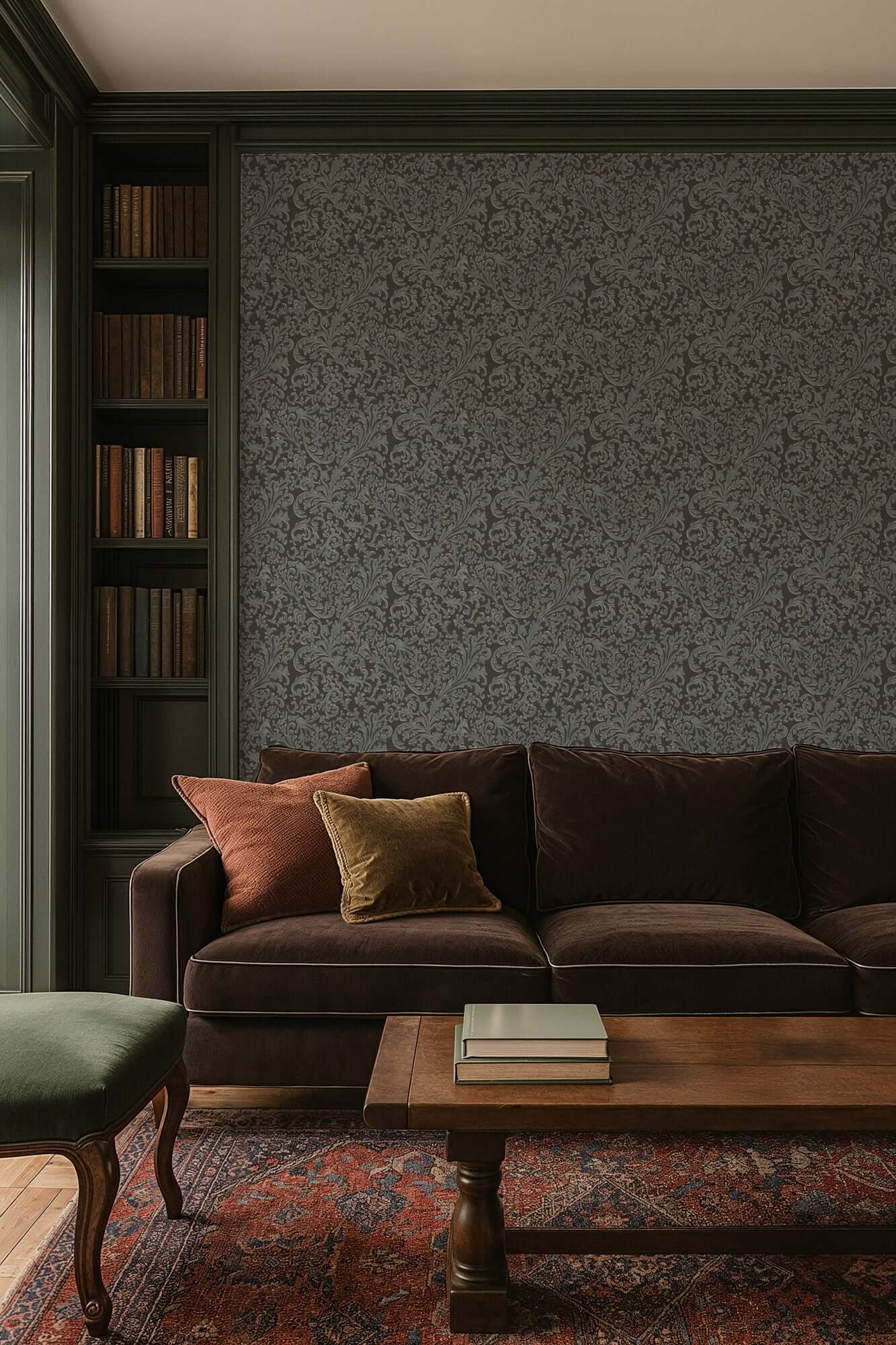 Mitchell Black Florentine Vine Wallpaper - Obsidian