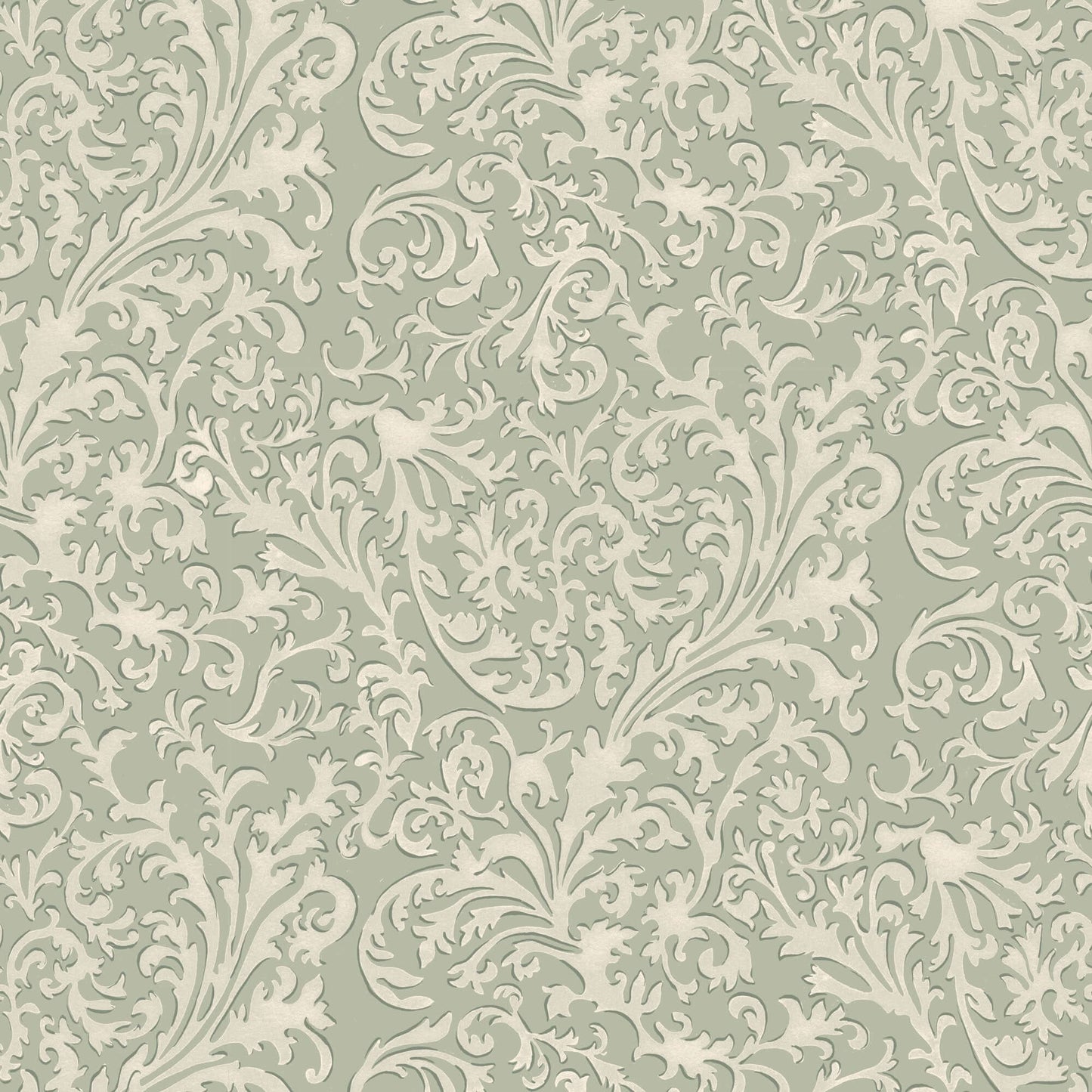 Mitchell Black Florentine Vine Wallpaper Sample - Thyme Green