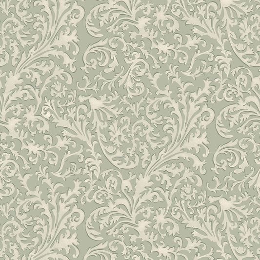 Mitchell Black Florentine Vine Wallpaper - Thyme Green