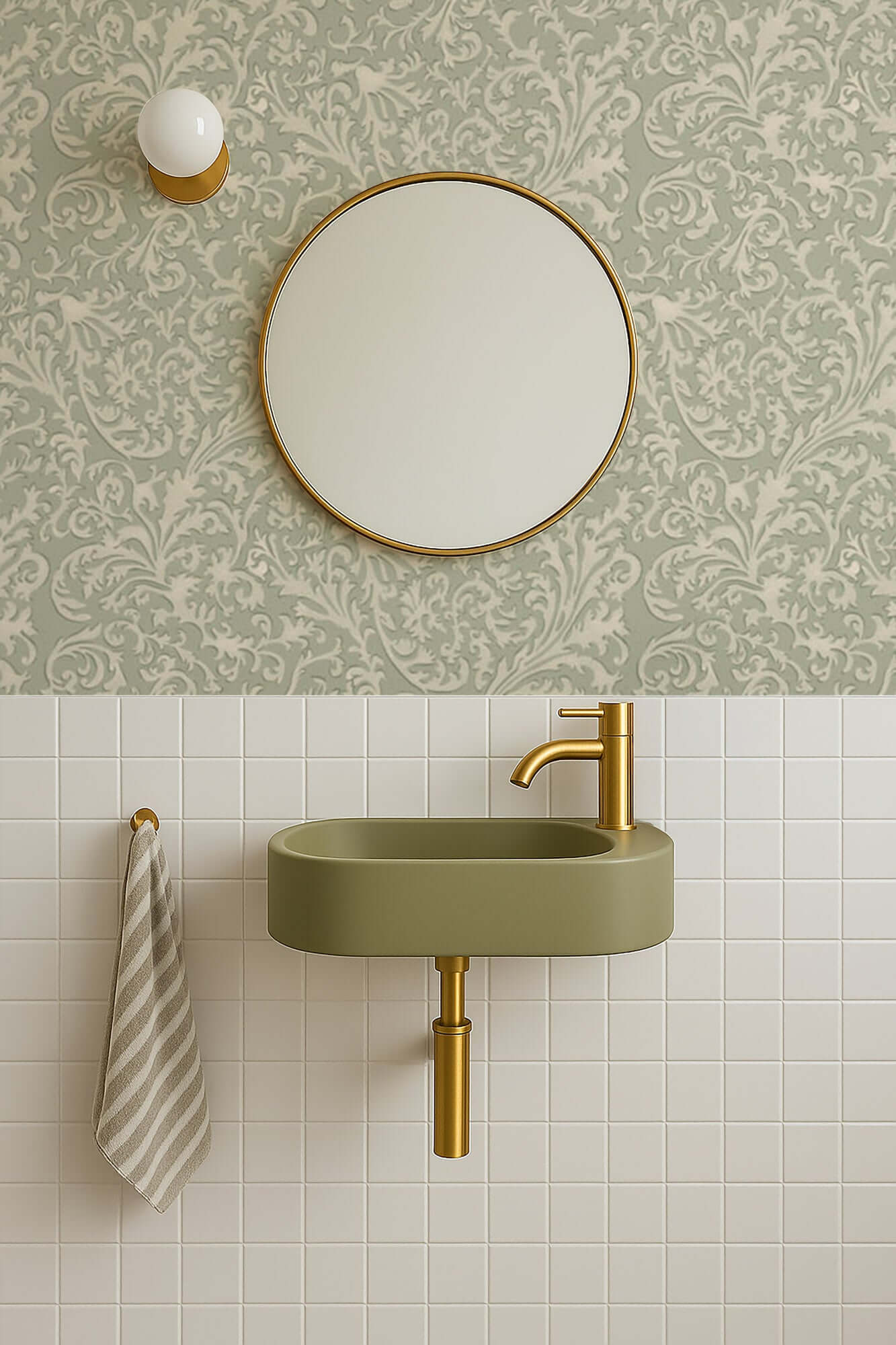 Mitchell Black Florentine Vine Wallpaper - Thyme Green
