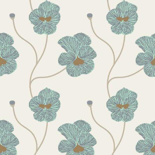 Mitchell Black Natalie Papier Flourish Floral Wallpaper - Sunbleached Teal