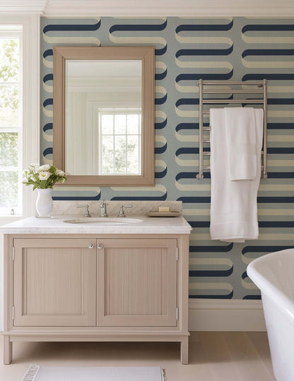Mitchell Black Folding Ribbon Wallpaper - Lacquered Blues